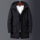 Men's Long Hooded Puffer Jacket - Warm & Stylish