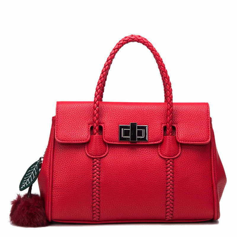 Elegant Braided Strap Handbag with Twist Lock Closure