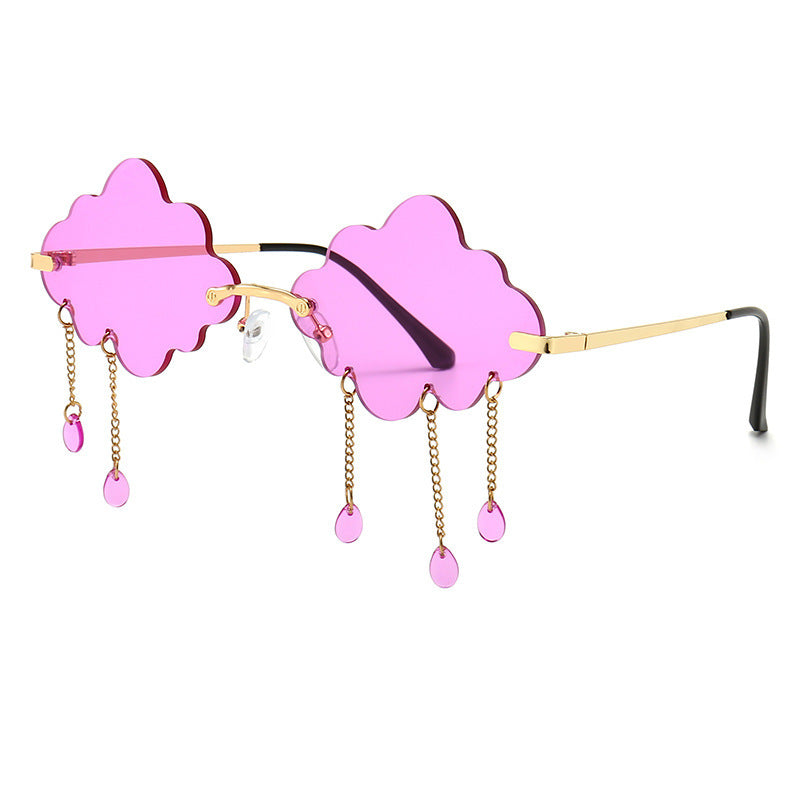 Whimsical Cloud-Shaped Sunglasses with Dangling Charms