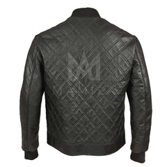 Men's Quilted Leather Bomber with Diamond Pattern