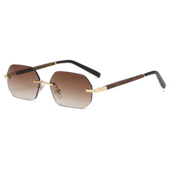 Octagonal Sunglasses - Rimless Glasses with Wooden Accents