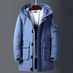 Men's Long Hooded Puffer Jacket - Warm & Stylish
