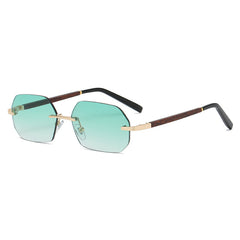 Octagonal Sunglasses - Rimless Glasses with Wooden Accents