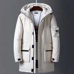 Men's Long Hooded Puffer Jacket - Warm & Stylish