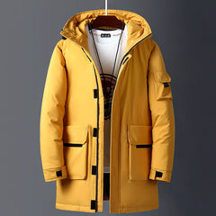Men's Long Hooded Puffer Jacket - Warm & Stylish