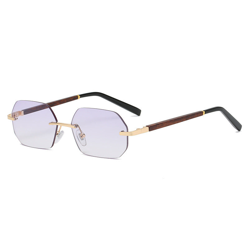 Octagonal Sunglasses - Rimless Glasses with Wooden Accents
