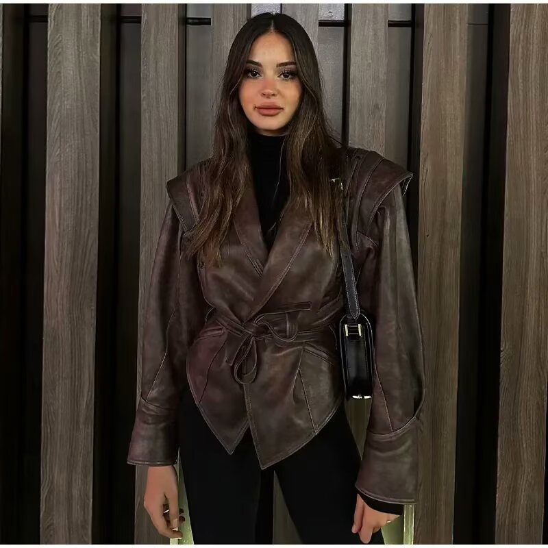 Belted PU Leather Jacket - Trendy & Chic Fall Fashion