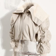 Cropped Leather Jacket Women's - Ruffled Sleeves