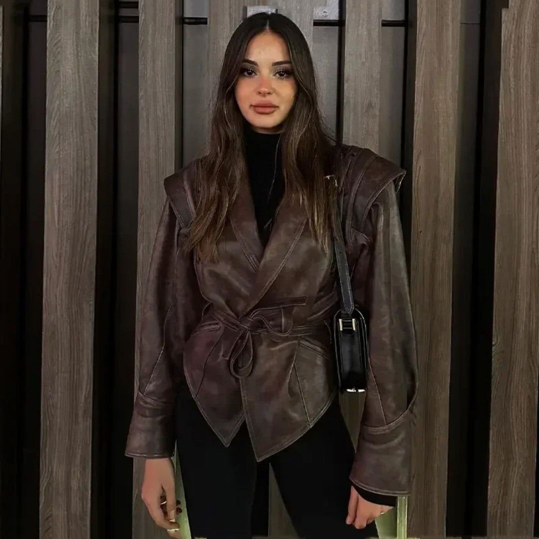 Belted PU Leather Jacket - Trendy & Chic Fall Fashion