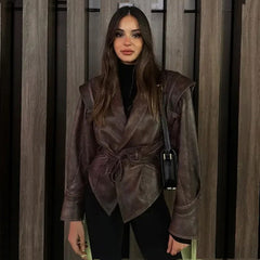 Belted PU Leather Jacket - Trendy & Chic Fall Fashion