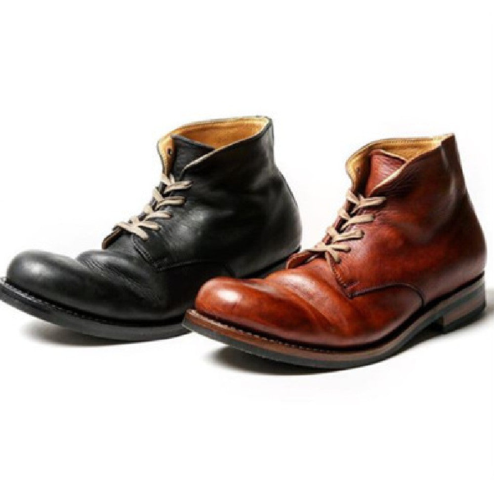 Rugged Leather Lace-Up Ankle Boots