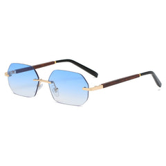 Octagonal Sunglasses - Rimless Glasses with Wooden Accents